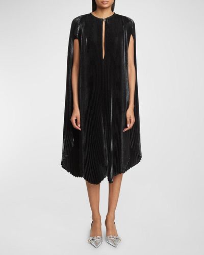 Givenchy Metallic Pleated Cap-Sleeve Midi Dress - Black