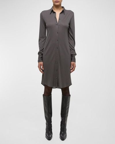 Helmut Lang Ribbed Button-Front Dress - Gray