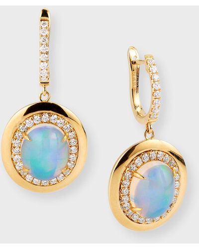 David Kord 18k Yellow Gold Earrings With Oval-shape Opal And Diamonds, 4.46tcw - Blue