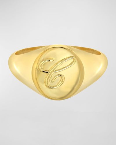 Zoe Lev Small Personalized Initial Signet Ring, Size 4-8 - Metallic