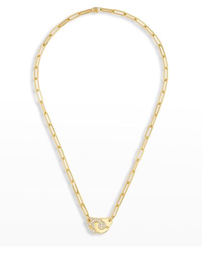 Dinh Van Yellow Gold Menottes R12 Large Chain Necklace With 1 Side Diamonds - Metallic