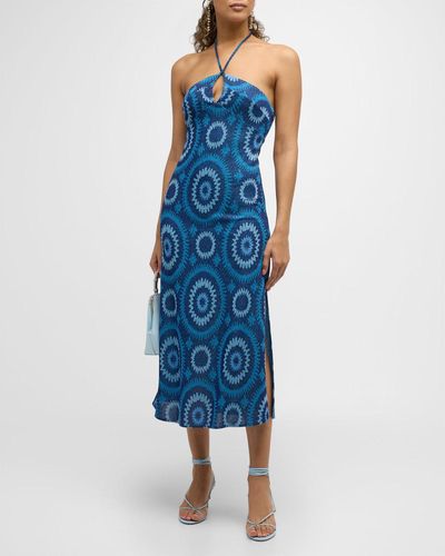 Ramy Brook Aya Medallion Knit Midi Slip Dress - Blue