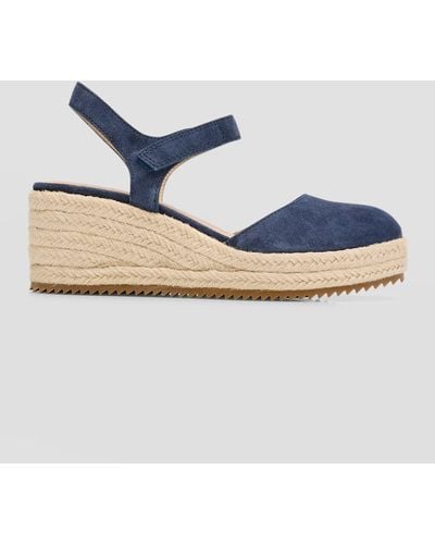 Eileen Fisher Suede Ankle-Strap Wedge Espadrilles - Blue