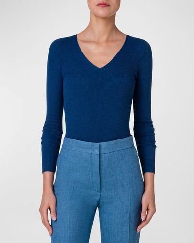 Akris Seamless Ribbed Knit Pullover - Blue