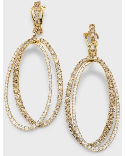 Etho Maria 18k Yellow Gold Double Oval Drop Earrings With Brown And White Diamonds - Metallic