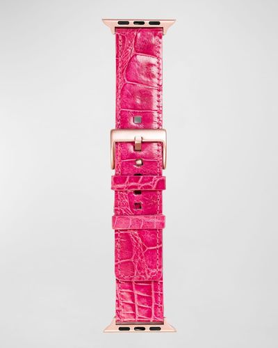 Abas Apple Watch Alligator Watch Strap, Rose Finish - Pink
