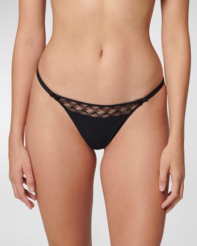 Simone Perele Rose Low-Rise Embroidered Tulle & Crepe Tanga - Brown