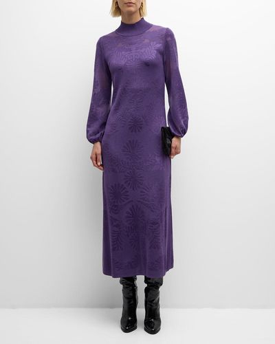 Misook Mock-Neck Burnout Knit Midi Dress - Purple