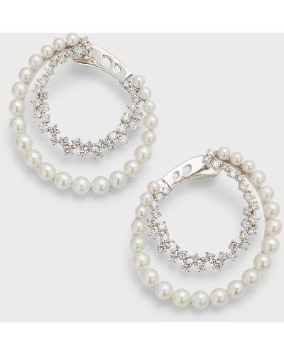 Siena Jewelry Diamond And Pearl Hoop Earrings In 14k White Gold - Metallic
