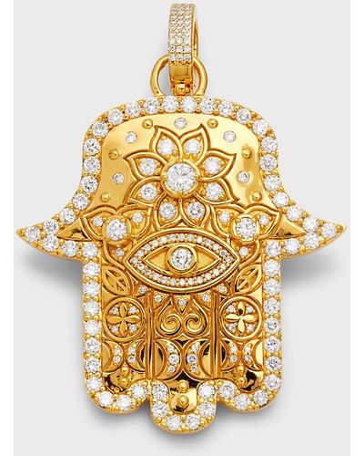 Buddha Mama 20k Yellow Gold Medium Hamsa Pendant With Diamonds - Metallic