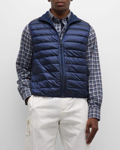 Neiman Marcus Cashmere-lined Quilted Nylon Vest - Blue