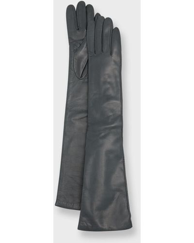 Portolano Long Cashmere-Lined Leather Gloves - Gray