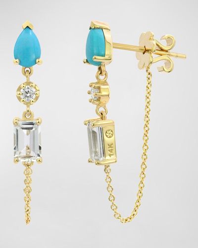 Stevie Wren 14k Turquoise And Diamond Chain Drop Earrings - White