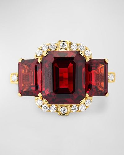 Goshwara Gossip 18K 3 Stone Emerald Cut Ring With Diamonds - Red