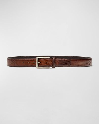 Magnanni Lizard Silvertone-buckle Belt - Brown