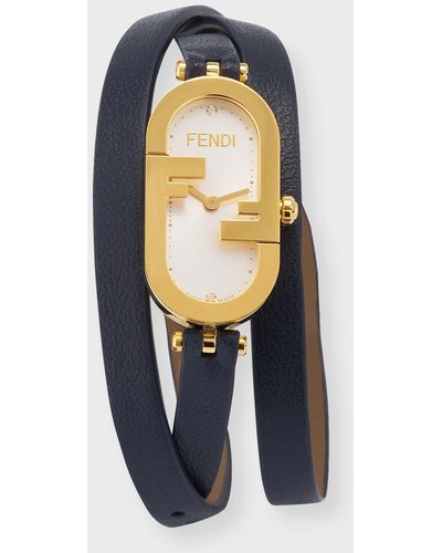 Fendi O'Lock Vertical Oval Calf Leather Wrap Watch - Blue