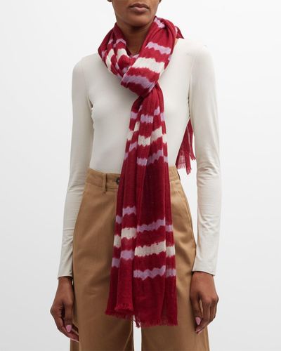 Bajra Striped Wool-silk Scarf - Red