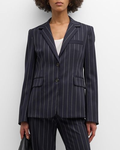 Argent Copain Striped Single-Breasted Wool Blazer - Blue