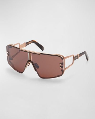 Balmain Le Masque Titanium & Acetate Shield Sunglasses - Pink