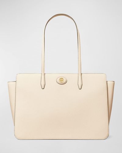 Tory Burch Robinson Pebbled Leather Tote Bag - Natural
