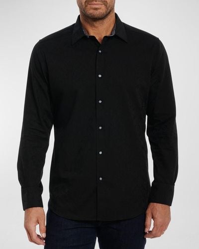 Robert Graham Highland Stretch Cotton Jacquard Sport Shirt - Black