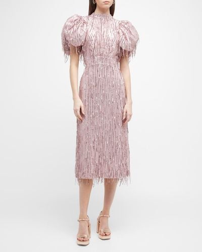 ROTATE BIRGER CHRISTENSEN Dawn Sequin Fringe Midi Dress - Pink