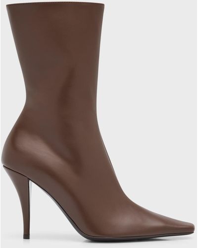 The Row Shrimpton Leather Square-Toe Ankle Boots - Brown