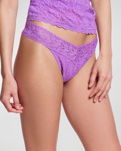 Hanky Panky Stretch Lace Traditional-Rise Thong - Purple