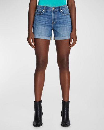 7 For All Mankind Mid Roll Denim Shorts - Blue