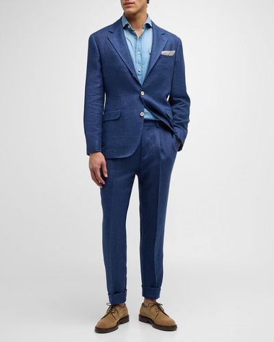 Brunello Cucinelli Linen, Wool And Silk Suit - Blue