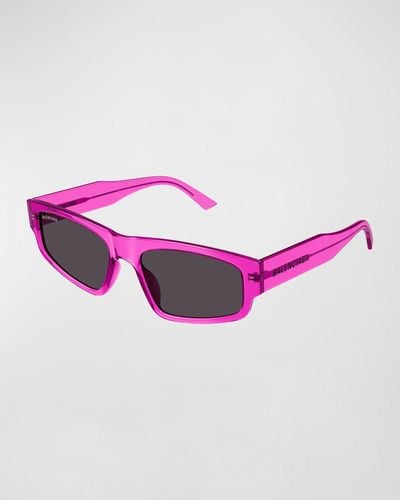 Balenciaga Logo Acetate Rectangle Sunglasses - Pink