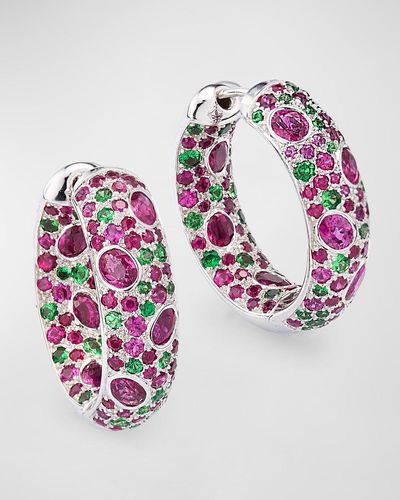 Alexander Laut 18K Ruby And Tsavorite Hoop Earrings - Pink