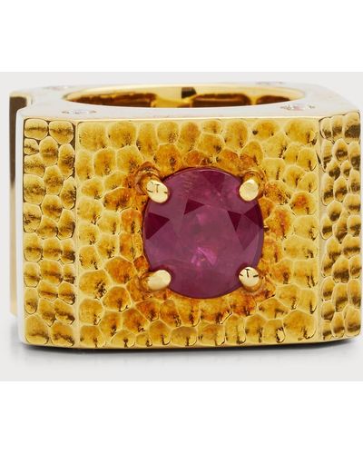 Kastel Jewelry 18k Yellow Gold Ruby And Diamond Square Band Ring, Size 7.5 - Metallic