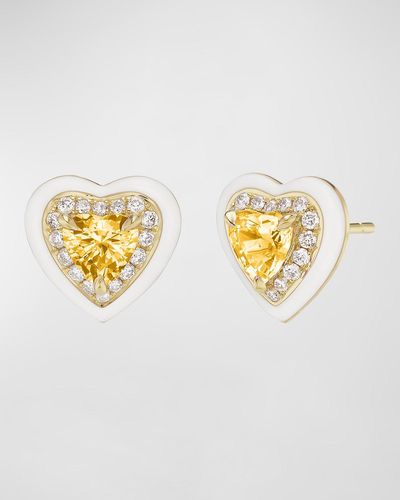Emily P. Wheeler 18K Diamond, Enamel, And Sapphire Heart Stud Earrings - Metallic