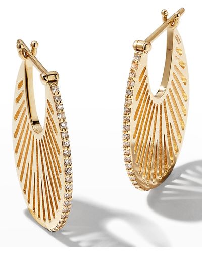 L'Atelier Nawbar Yellow Gold Flat Ray Hoop Earrings With Diamonds, S3 - Metallic