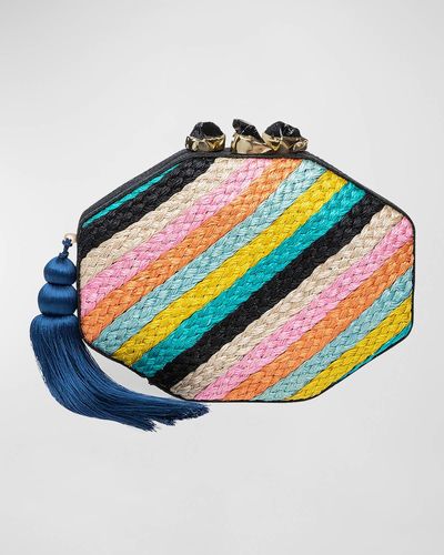 Rafe New York Sofia Octagon Multicolor Braided Clutch Bag - Blue
