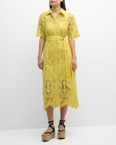 Evi Grintela Valerie Floral Lace Midi Shirtdress - Yellow