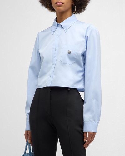 Givenchy Cropped Button-Front Shirt With 4G Emblem - Blue