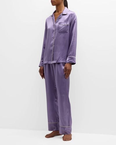 Neiman Marcus Long Silk Charmeuse Pajama Set - Purple