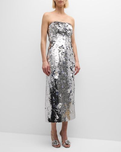 Carolina Herrera Embellished Strapless Sequined Cocktail Dress - Metallic