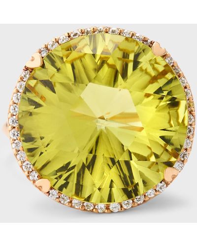 Lisa Nik 18k Rose Gold Round Lemon Quartz And Diamond Ring, Size 6 - Metallic