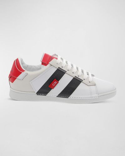 CoSTUME NATIONAL Striped Leather Low-Top Sneakers - White