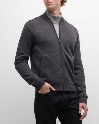 Neiman Marcus Double-faced Wool Full Zip Jacket - Gray