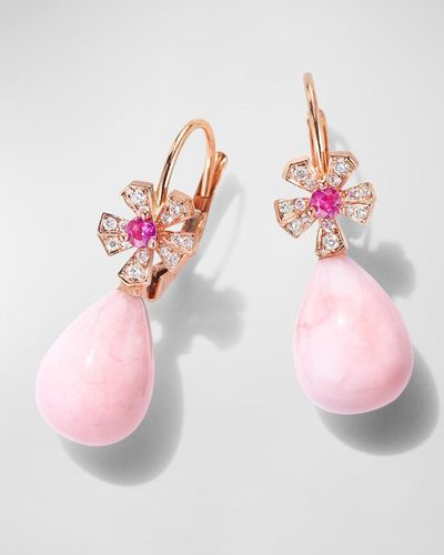 Mimi So 18K Rose Wonderland Earrings With Sapphires, Pave Diamonds And Opal Drops - Pink