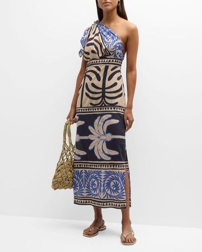 Johanna Ortiz Tanga Coast Graphic Print Midi Dress - Blue