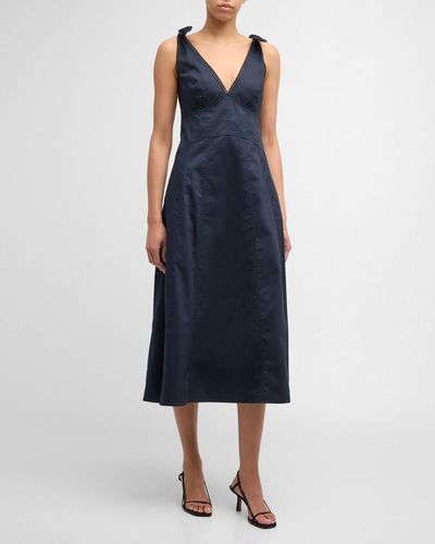 Oroton Lace-Trim Cotton Poplin Midi Dress - Blue