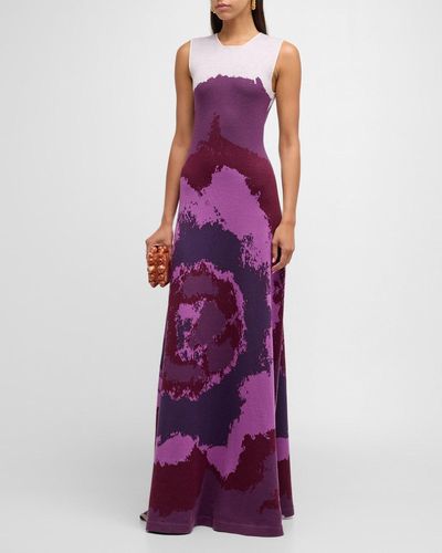 Jonathan Cohen Jacquard Knit Poppy Motif Dress - Purple