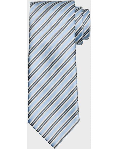 Zegna Mulberry Silk And Cotton Stripe Tie - Blue