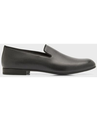 Giorgio Armani Textured Leather Loafers - Black