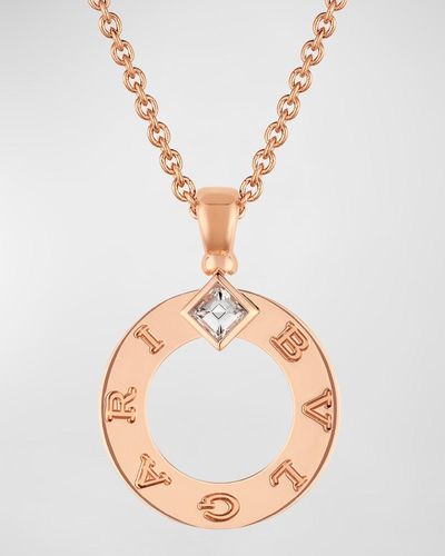 BVLGARI 18K Rose Diamond Pendant Necklace - Metallic